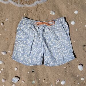 J. Crew Men's Medium Light Blue & White Tribal Pattern Swiming Trunks Shorts